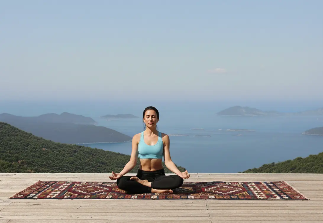 Luxury villa outdoor terrace with seating area and Mediterranean views